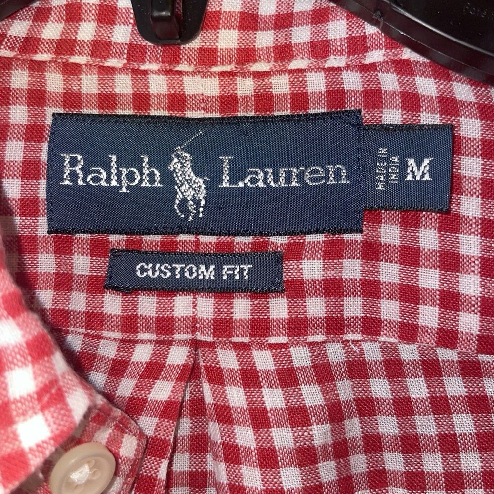 Ralph Lauren Blue Label Men's M Red Gingham Plaid 100% Linen Casual Shirt - Picture 6 of 7